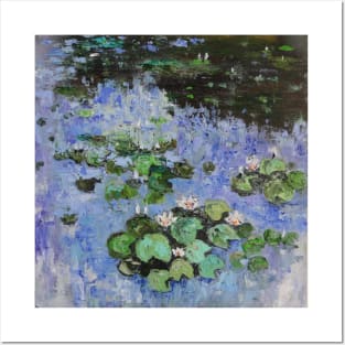 Water Lilies in a blue pond Posters and Art